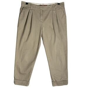Cartonnier Sz 4 Crop Cuffed Pleated Chinos Khaki Stretchy Trouser Neutral Anthro